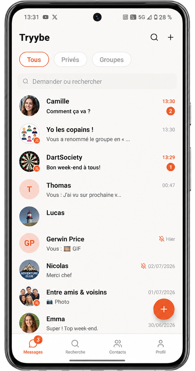 L'application Tryybe sur mobile